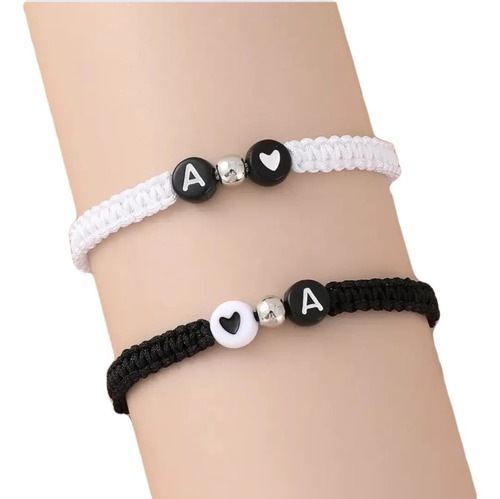 Duo De Pulsera Hilo Iniciales Corazon Ajustable Regalo B673
