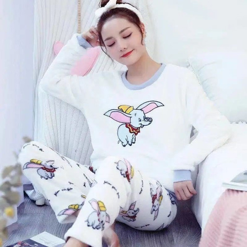Pijama Polar Coral Mujer Invierno Cálido Engrosamiento Plus