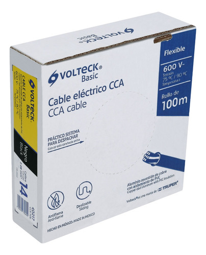 Cable Eléctrico Cal 14 Alucobre 100 M Negro Volteck Cca-14n