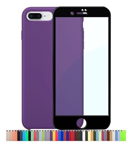 Capa Capinha Silicone Compatível iPhone 7 8 Plus + Película Cor Roxo Película Preta