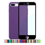 Capa Capinha Silicone Compatível iPhone 7 8 Plus + Película Cor Roxo Película Preta