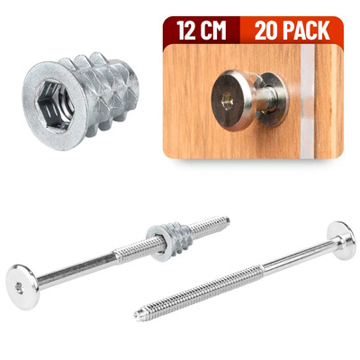 Tornillo Union Muebles Con Inserto De Madera 12 Cm 20 Pack