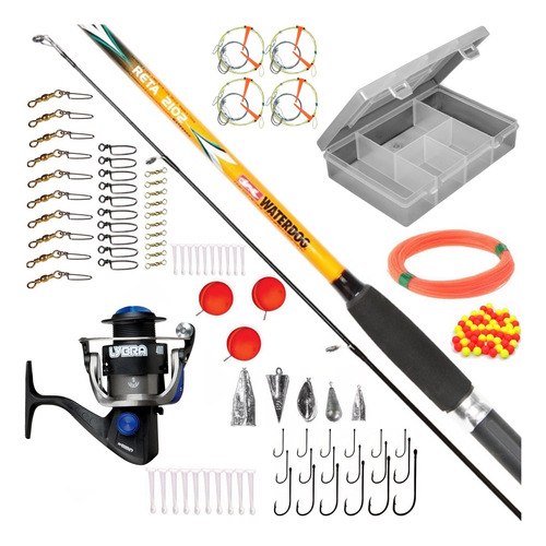 Kit De Pesca Caña + Reel + Caja Completa Accesorios Rio