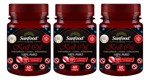 Kit 3 - Krill Oil - 60 Capsulas - Importado Sunfood Eua