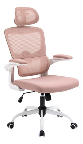 Silla De Oficina Ergonómica, Estilo Moderno, Con Apoyacabezas Y Apoyabrazos Ajustables Y Respaldo Ajustable, Color Rosa Homemake Furniture