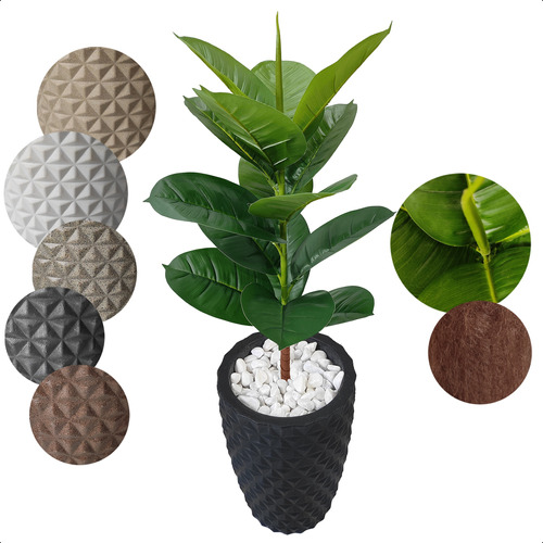 Planta Artificial Ficus Lyrata Verde Com Vaso De Decoração