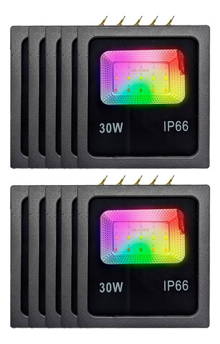 Kit 10 Refletor Holofote Led Rgb Multicolorido 20w Ip66