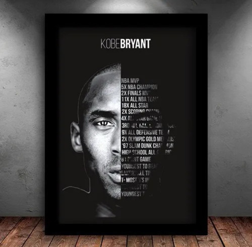 Quadro Poster Kobe Bryant Moldura Caixa Alta Vidro 93x63cm 