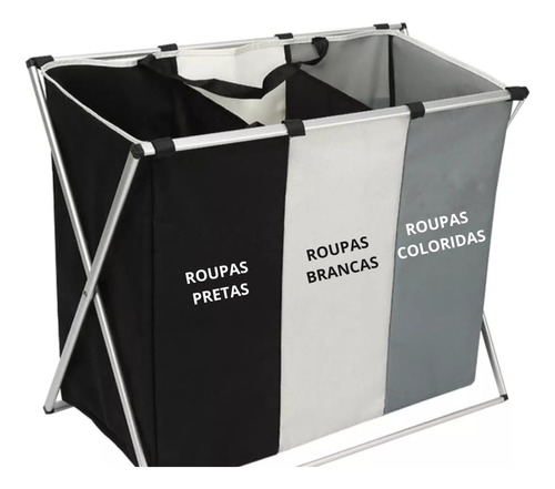 Cesto De Roupa Suja Dobrável Organizador C/3 Compartimentos 