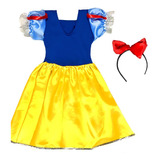 Vestido Fantasia Infantil Princesa Branca De Neve Com Tiara