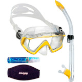 Kit De Mergulho Cressi Pano 3+snorkel Tao+anti Fog+strap Cor Transparente/amarelo