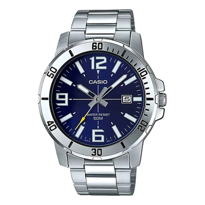Reloj Casio Mtp-vd01d-2b Hombre Acero Fechador Plateado Azul Marino Mtp-vd01d-2b | Meses sin interés