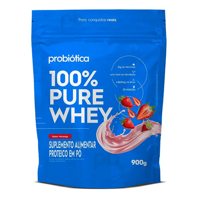 100% Pure Whey Refil 900g - Probiótica - Whey Concentrado Sabor Morango | Frete grátis