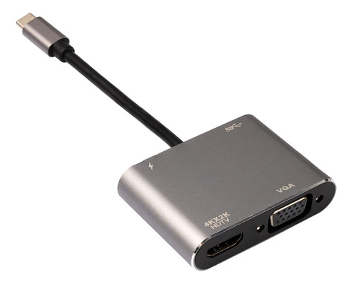 Usb Tipo-c 4 En 1 Hub A Pd, 4k Hdmi, Vga Y Adaptador Usb 3.0