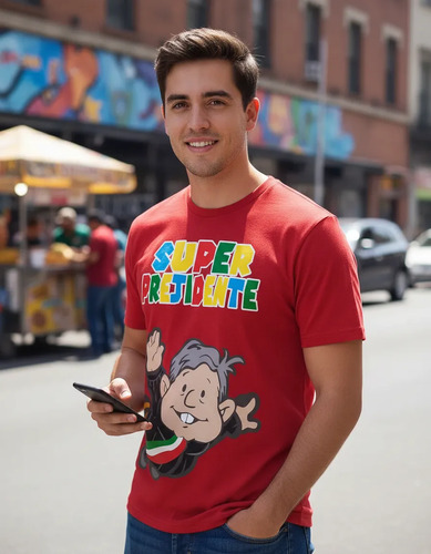 Playera Sublimada Full Print Super Presidente Amlo Roja 190