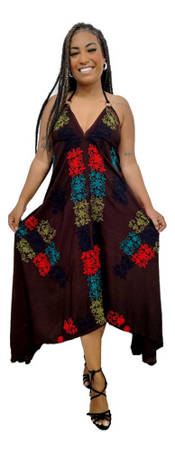 Vestido Indiano Lenço Batik E Bordados Costas Abertas 330-c