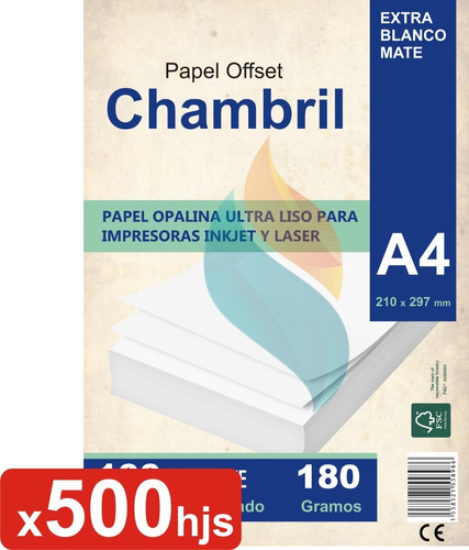 Papel Opalina A4 180 Gr 500 Hojas Chambril P Inkjet Y Laser