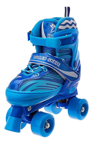 Patins 4 Rodas Regulável Quad Azul - Fenix + Brinde