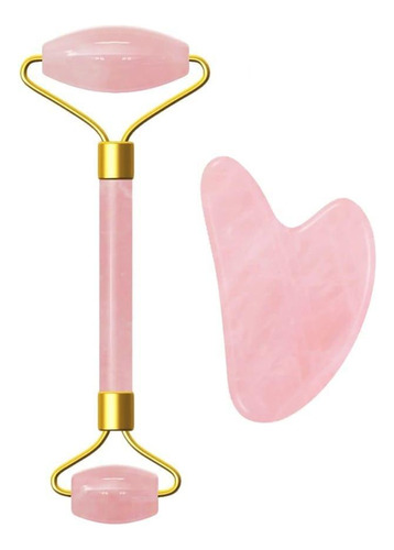 Rodillo De Masaje De Cuarzo Rosa Gua Sha Con Placa Masajeadora Facial