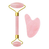 Rodillo De Masaje De Cuarzo Rosa Gua Sha Con Placa Masajeadora Facial