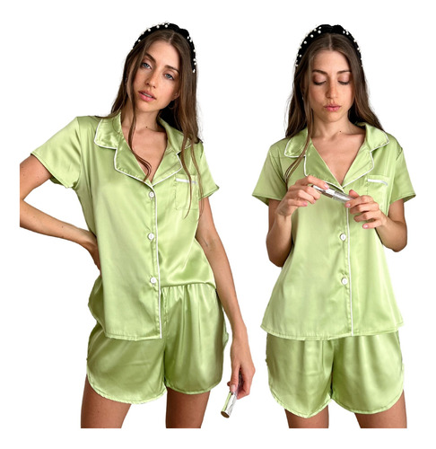 Pijama De Seda Abotonado Mujer Suave Selene Caja Para Regalo