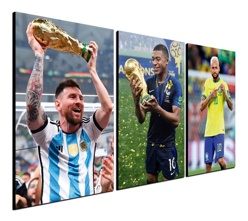 Cuadro Triptico 90x50cm Messi - Mbappe - Neymar