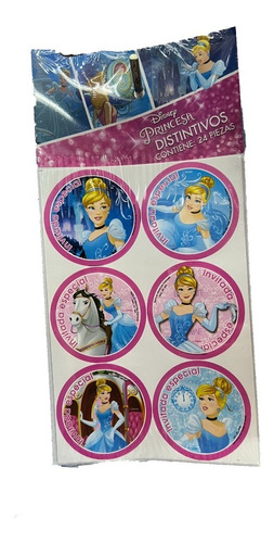 24 Distintivos Stickers Fiesta Princesa Cenicienta M2