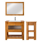 Combo Vanitory Madera 80 Espejo Organizador 