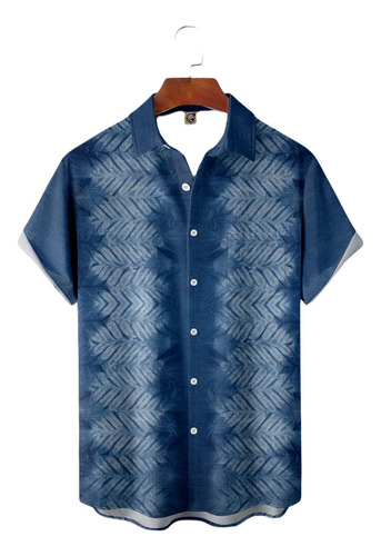 Camisa Hawaiana Unisex Azul Con Estampado Tie-dye, Camisa De