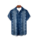 Camisa Hawaiana Unisex Azul Con Estampado Tie-dye, Camisa De