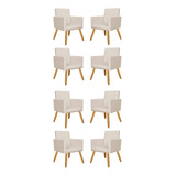 Kit 12 Cadeiras Poltrona Decorativa Recepção Courino Bege