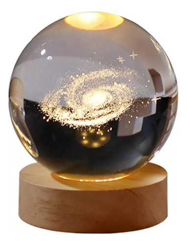 Esfera De Cristal Y Madera Con Luz Blanca