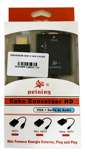 Cabo Conversor Hdmi Para Vga Monitor Audio C/ P2