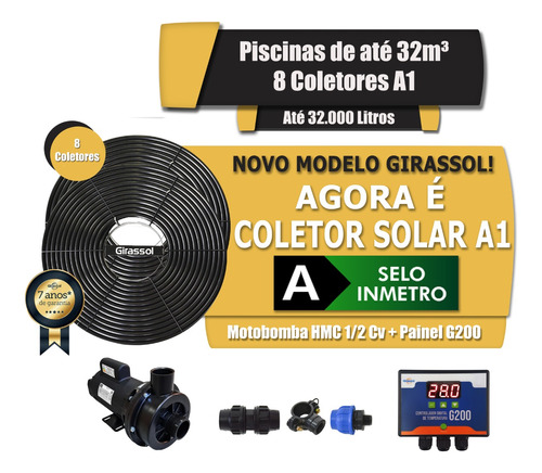 Kit Aquecimento Solar 8 Placas A1 Girassol + Bomba + Painel