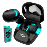 Fone De Ouvido Sem Fio Vohz Tron Bluetooth 5.3 Case Compacta Com Led E Mostrador Digital Bag De Veludo