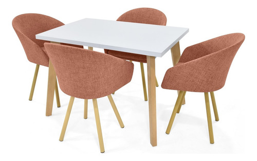 Set Comedor Lugo Matiz 4 Puestos + Sillas Tokyo En Tela Diseño De La Tela De Las Sillas Salmon