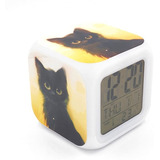 Bofy - Reloj Despertador Con Diseño De Gato Negro Con Pers.