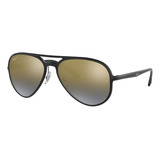 Óculos De Sol Polarizados Ray-ban Rb4320 Chromance Standard Armação De Náilon Cor Gloss Black, Lente Blue Degradada/espelhada/chromance, Haste Gloss Black De Náilon - Rb4320ch