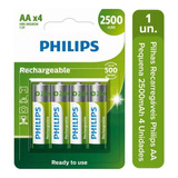 4 Pilhas Philips Recarregável Aa 2.500mah Controle Lanterna