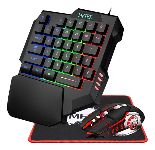 Combo De Teclado Y Ratón Para Juegos Mftek Con Una Mano, Rgb