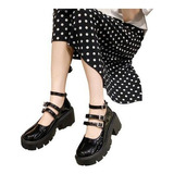 Sapatos Femininos Vintage Lolita Mary Jane Com Plataforma Ta