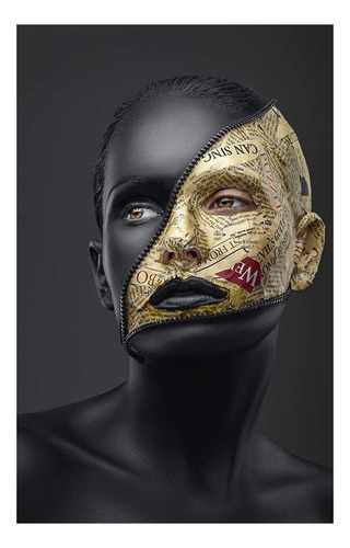 Vinilo 20x30cm Mujer Oro Cara Maquillada Con Collage M1