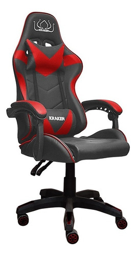 Kraken Silla Gamer Ergonómica Reclinable Escritorio Pc Setup Color Negro/rojo Material Del Tapizado Piel Sintética/cuero Sintético