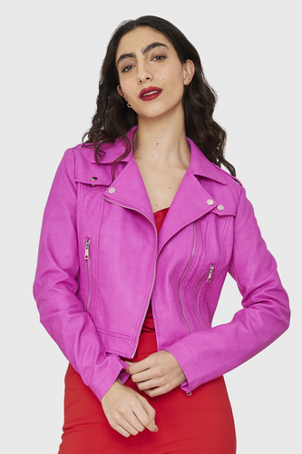 Chaqueta Biker Corta Ecocuero Rosa Chicle Nicopoly