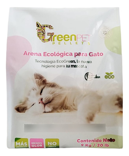 Arena Para Gato Green Pet, Natural Biodegradable Madera 9 Kg