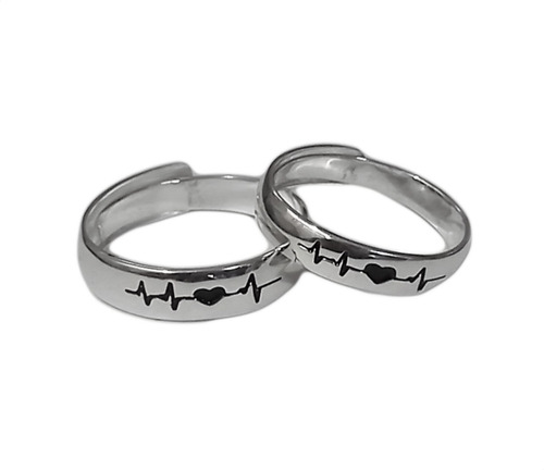 Par Anillos Promesa Plata 925 Novios Electrocardiograma A095