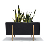 Maceta Jardinera Negra Med Base Dorada Moderna Minimalista