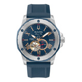 Reloj Bulova Marine Star 98a282 Para Hombre Original Color De La Correa Azul Color Del Bisel Plateado Color Del Fondo Azul