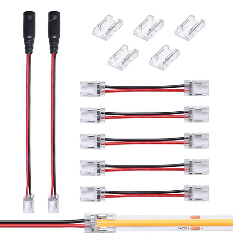 0.394in 2 Pin Cob Led Tira Conector Kit Con Dc Hembra Entrad