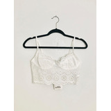 Bershka Blusa Corta Blanca Bordada Escote Estilo Balcon